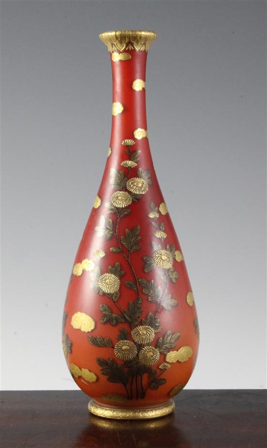 A Thomas Webb Japonaise peach blow bottle vase, attributed to Jules Barbe, late 19th century, 25.5cm